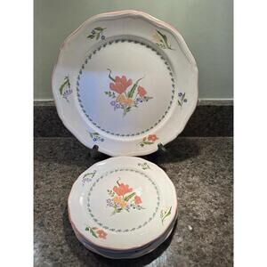 Sango Country French Salad & Dinner Plates Dijon Inner Blue Floral Ring Set Of 3